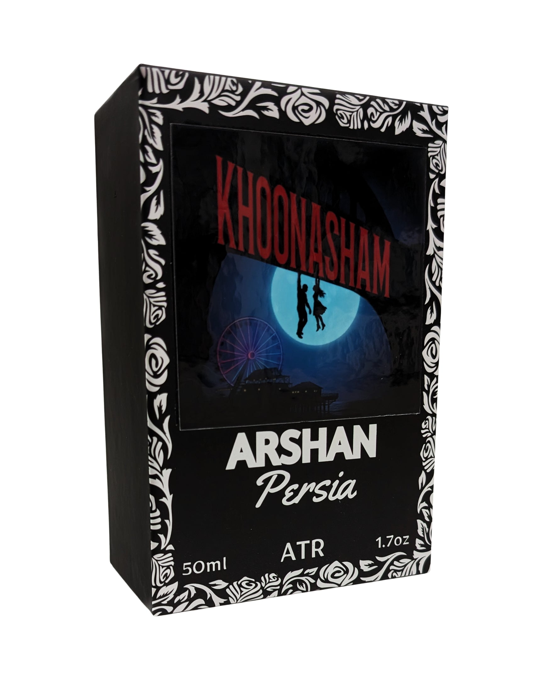Khoonasham Arshan Persia packaging with decorative elements on a white background